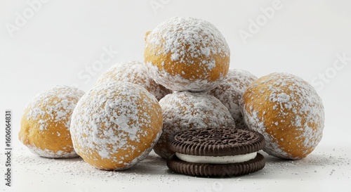 deep-fried Oreos coated in powdered sugar isolated on white background