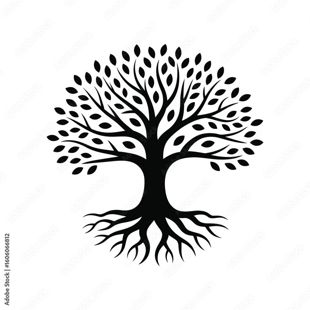 Obraz premium Stylized silhouette of a tree with visible roots and branches