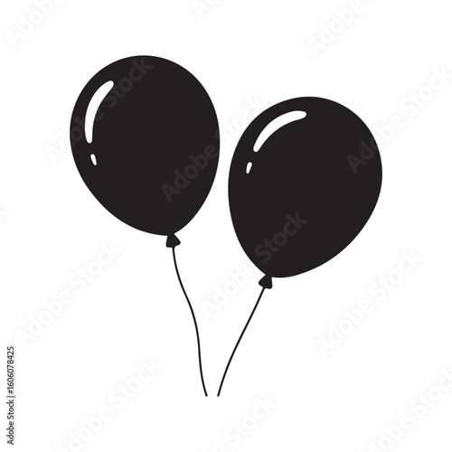 Two black balloons silhouette vector isolated on white background.