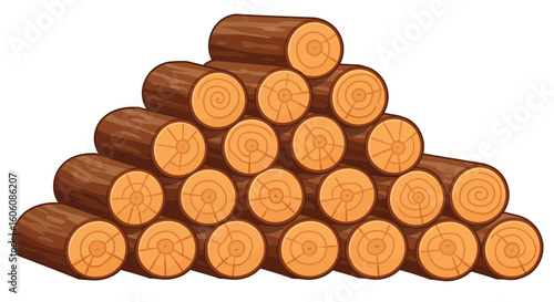 Cartoon woodpile illustration displaying felled logs of timber stacked neatly
