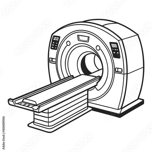 Line Art Depiction of an MRI Scanner Used in Medical Imaging Diagnostics