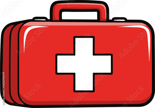 Cartoonish Red First-Aid Kit with a Bold White Cross
