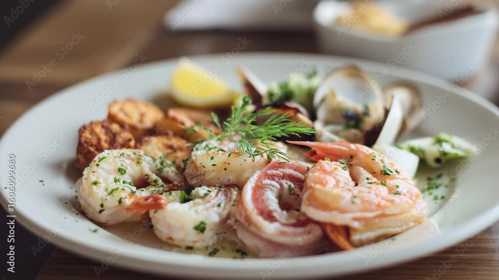 shrimps seafood scallop on plate shrimps seafood scallop on plate