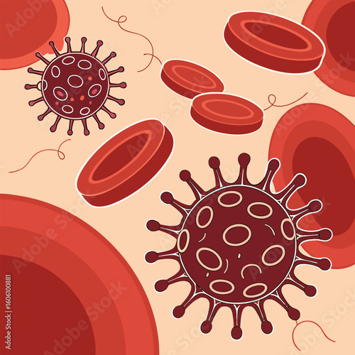 Microscopic view of virus cells spreading in the bloodstream generated by ai