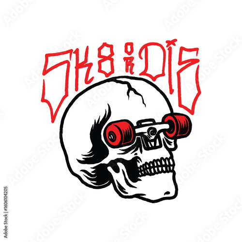 Hand drawn vintage skate skull head