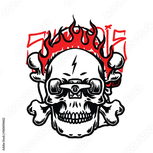 Hand drawn vintage skate skull