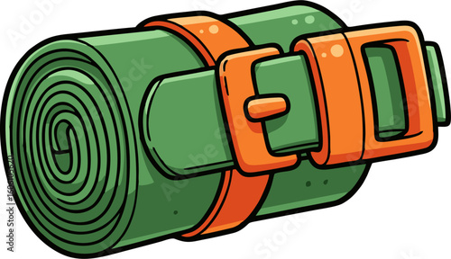 Rolled Green Belt with Orange Buckle Cartoon Illustration