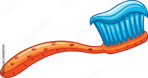 Vibrant Cartoon Toothbrush with Blue Toothpaste