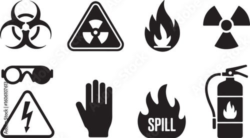 Hazardous Materials and Safety Icons Set