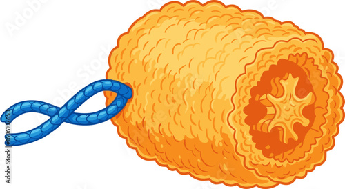 Vibrant Orange Luffa Sponge with Blue Cordage