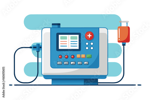 Medical Infusion Machine with Blood Bag Vector Graphic Illustration