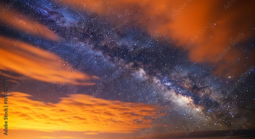 Fototapeta premium Striking celestial display of the milky way through clouds at sunrise.