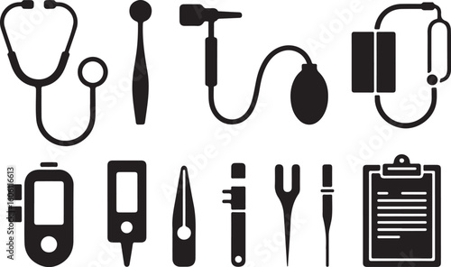  Medical Diagnostic Equipment and Healthcare Tools Icons Set