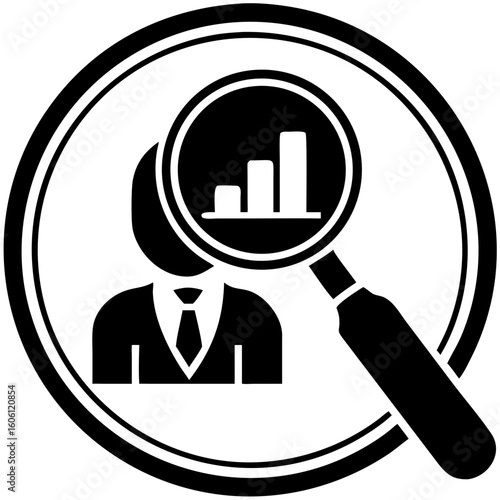 Man in suit under magnifying glass with growth chart illustration  