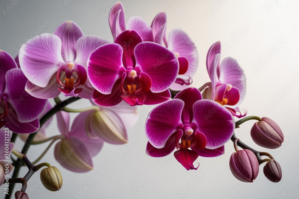 Elegant Purple Orchid Flowers Blooming on a Branch Isolated with Soft Lighting for Interior Decoration and Botanical Beauty Elegant Purple Orchid Flowers Blooming on a Branch Isolated with Soft Lighting for Interior Decoration and Botanical Beauty