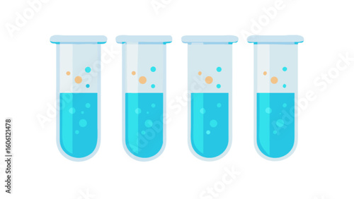 Science lab test tubes with blue liquid experiment chemistry research and analysis medical equipment concept