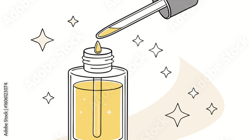 Essential oil dropper bottle vector illustration for skincare beauty and aromatherapy treatment use