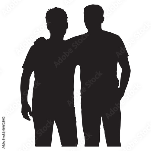 Two male silhouettes standing side by side with one placing a hand on the other s shoulder