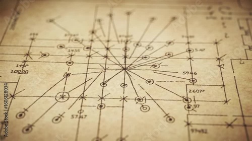 Technical blueprint on parchment