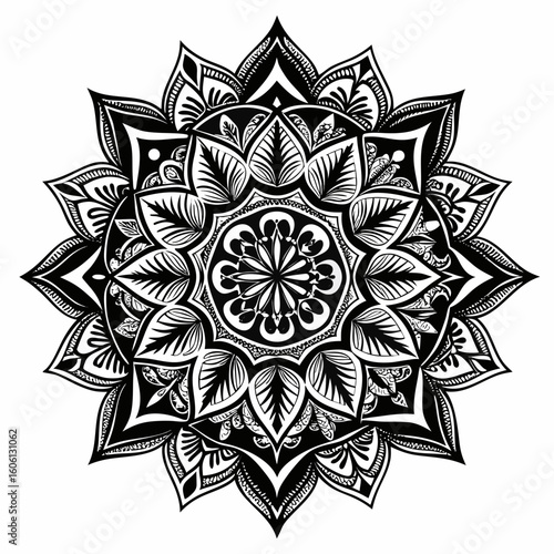 Intricate black and white symmetrical floral mandala design vector