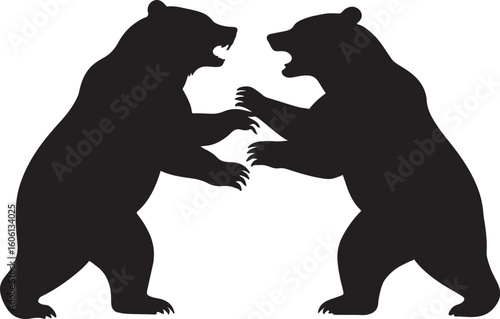 Tow wild bears fighting silhouette design vector art illustration