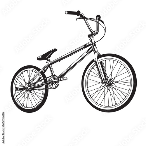 Black and white illustration of a B M X bicycle bmx bicycle freestyle bike