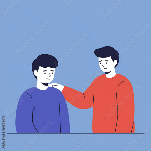 A comforting friend offers support and solace to a saddened companion.