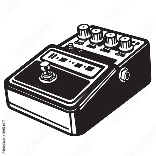 Black and white illustration of a guitar effects pedal guitar pedal stompbox
