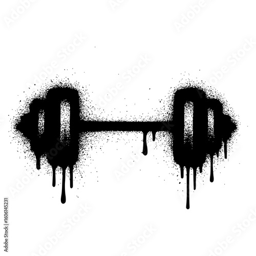 Isolated black graffiti spray paint dumbbell with dripping effect