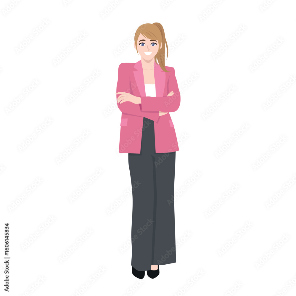 Confident Businesswoman in Pink Blazer. Flat Vector character illustration Confident Businesswoman in Pink Blazer. Flat Vector character illustration