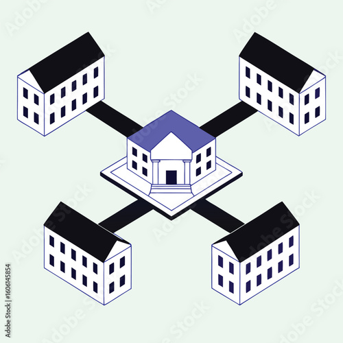 Central Warden House Surrounded by Hosts Vector Illustration