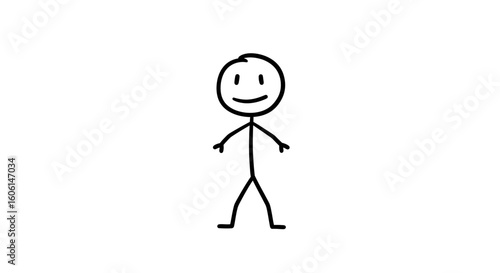 Simple smiling stick figure illustration, minimal drawing on a white background
