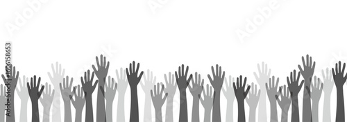 手を挙げる　挙手　白黒　モノクロ　　グレー　シルエット　ベクター