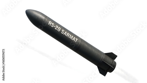 RS-28 Sarmat ICBM Mid-Flight on White Background – Global Power Symbol