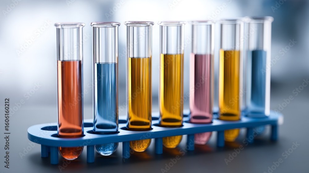 This image shows various colorful chemical solutions in laboratory test tubes, indicating a scientific experiment or analysis process. This image shows various colorful chemical solutions in laboratory test tubes, indicating a scientific experiment or analysis process.