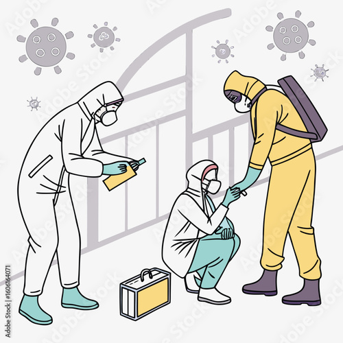 Medical team in hazmat suits fighting virus outbreak generated by ai
