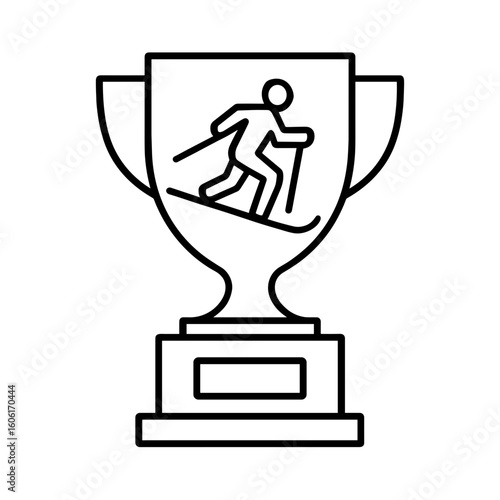 Skiing racer trophy icon in black outline style – symbol of alpine triumph