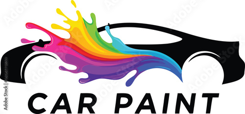 Modern Car Paint Logo with Rainbow Color Splash and Sleek Vehicle Silhouette



