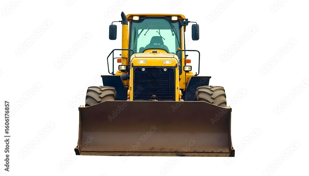 Fototapeta premium High-Performance Yellow Bulldozer Front View for Efficient Earthmoving and Site Grading with Robust Front Blade Ideal for Heavy Construction and Land Clearing Projects in Any Terrain