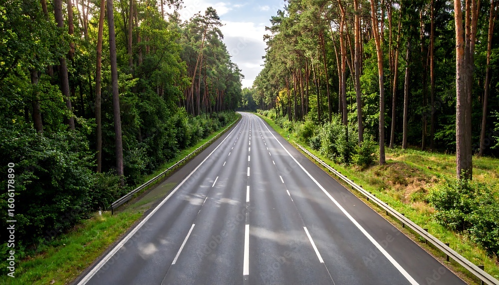 Obraz premium Empty highway through a green forest