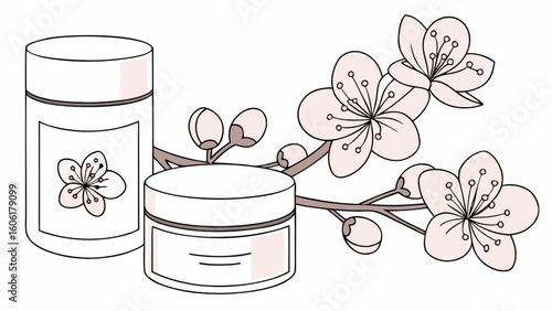 Beautiful skincare products with cherry blossom extract for natural beauty and skin health routine