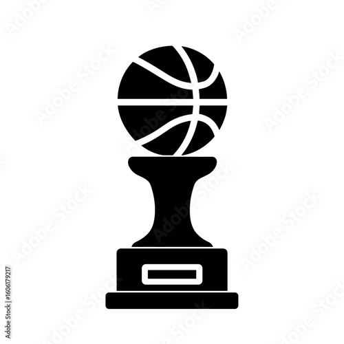 Basketball ball trophy icon in filled black style – symbol of court conquest