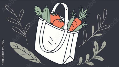 Grocery bag with fresh vegetables organic food market shopping eco friendly lifestyle healthy eating concept