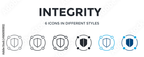 Integrity Icon In Different Style Vector Illustration. Designed In Thin Line, Regular Line, Bold Line, Glyph, Outline Color, And Glyph Color Style Can Be Used For Web