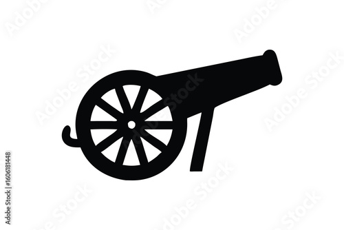 Vintage Cannon Icon: Black Silhouette, Military History, Power, Strength,  Strategic Warfare Symbol, Simple Design.