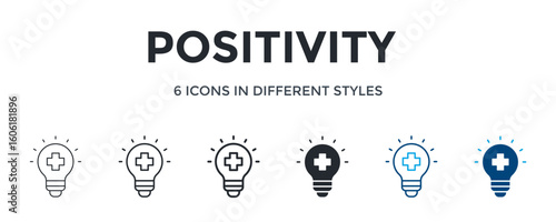Positivity Icon In Different Style Vector Illustration. Designed In Thin Line, Regular Line, Bold Line, Glyph, Outline Color, And Glyph Color Style Can Be Used For Web