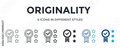 Originality Icon In Different Style Vector Illustration. Designed In Thin Line, Regular Line, Bold Line, Glyph, Outline Color, And Glyph Color Style Can Be Used For Web