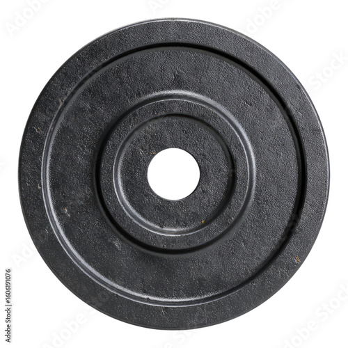 Textured Black Weight Plate on Transparent Background