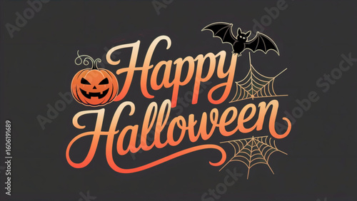 Happy Halloween Orange Text Pumpkin Bat Web Design