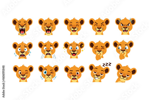 set of lion expresions animals